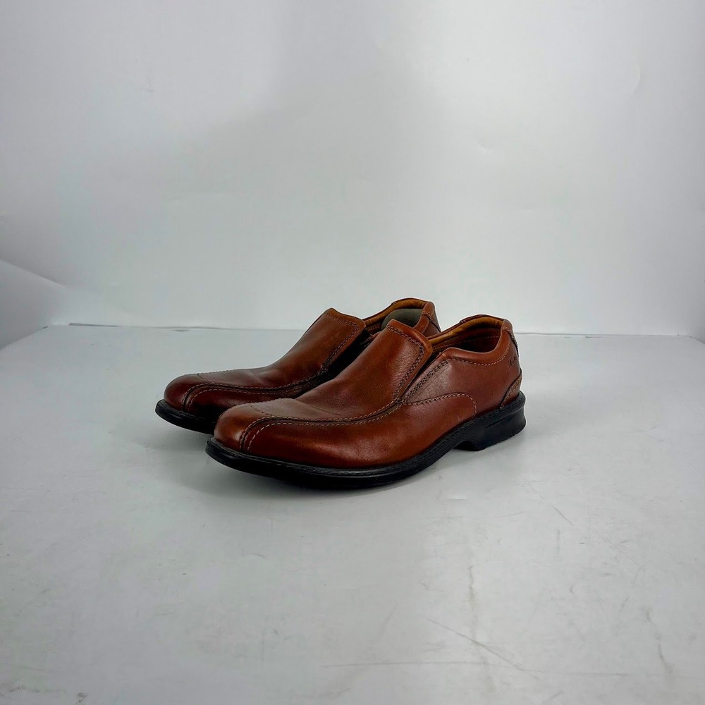 Clarks Mens Brown Leather Slip On Loafers Apron Toe Shoes 26068035 Size 9M